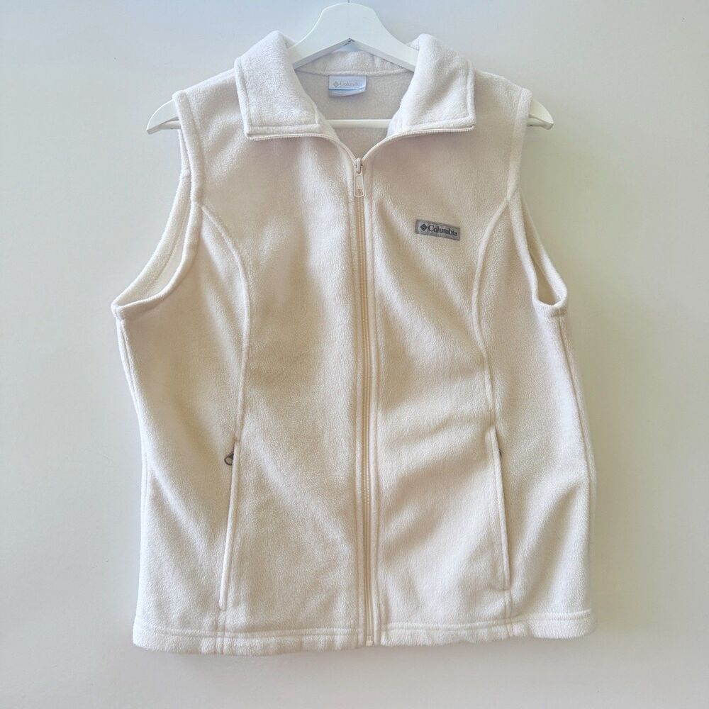 Columbia Vest Womens Large Cream Fleece Mock Neck Winter Layer Full Zip Outdoor